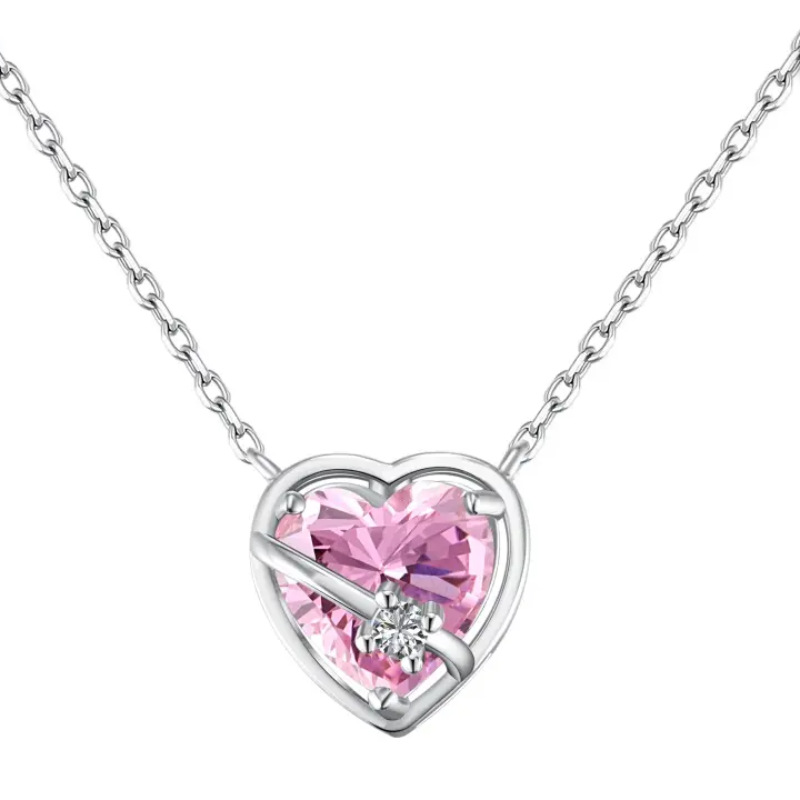 Pink Heart Necklace Sterling Silver