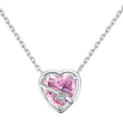 Pink Heart Necklace Sterling Silver