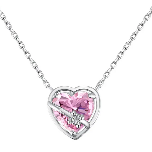Pink Heart Necklace Sterling Silver
